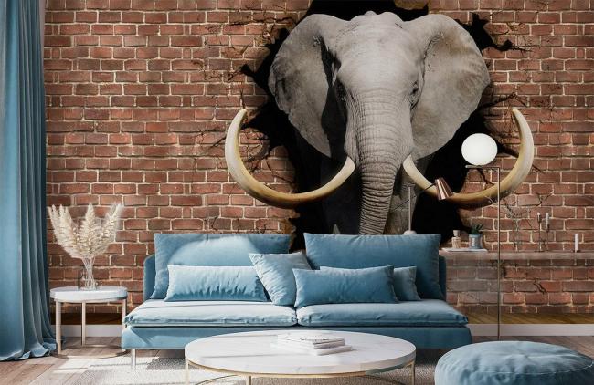 Animal | 3D Elephant Brick Mural Wallpaper 1ft² Red Animal Animal