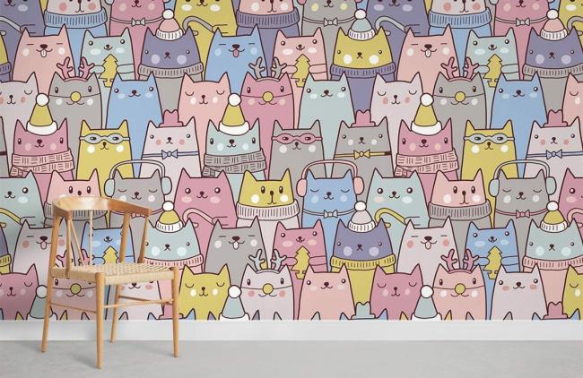 Animal | Colorful Cat Cartoon Bedroom Mural Wallpaper 1Roll Multicolor Animal Animal