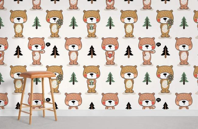 Animal | Cute Forest Bear Children’s Mural Wallpaper 1Roll Beige Animal Animal