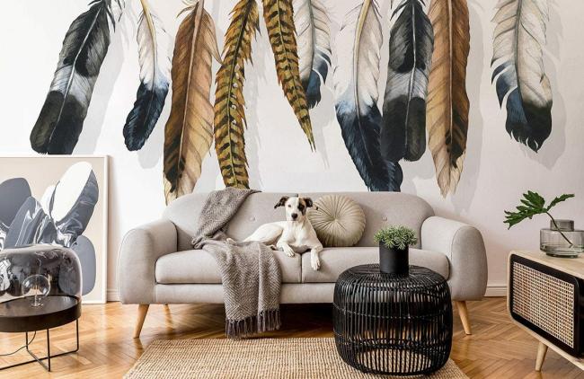 Animal | Elegant Feather Design Neutral Wallpaper Mural 1Roll Neutral Animal Animal