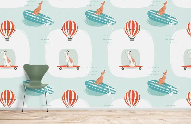 Animal | Playful Dogs Adventure Kids Mural Wallpaper 1Roll Teal Animal Animal