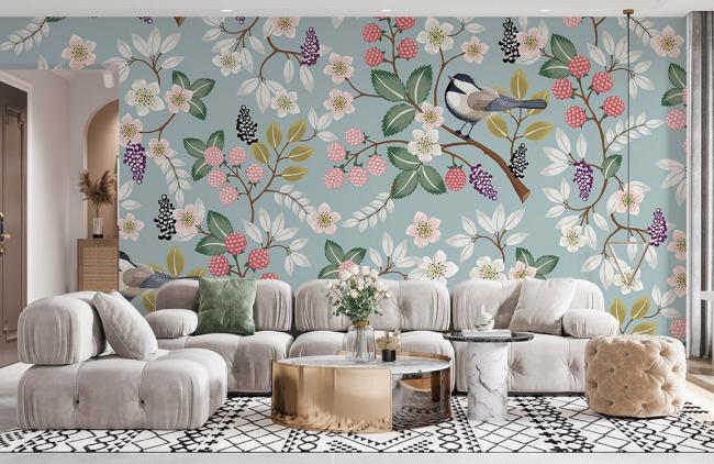 Animal | Vintage Floral Bird Garden Mural Wallpaper 1ft² Teal Animal Animal