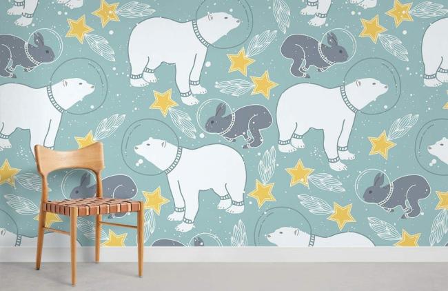 Animal | Whimsical Arctic Animal Themed Mural Wallpaper 1Roll Teal Animal Animal