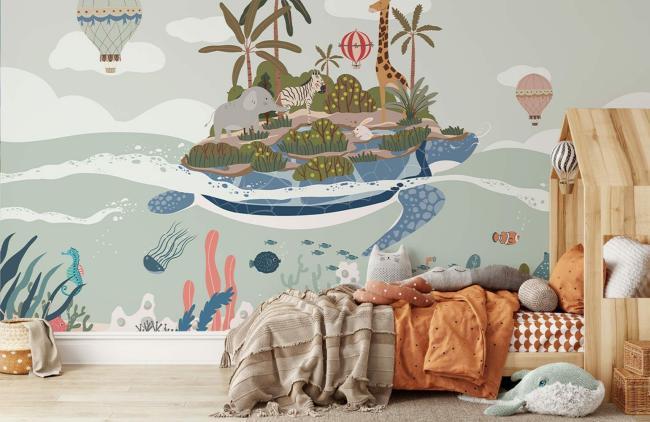 Animal | Whimsical Ocean Safari Kids Mural Wallpaper 1ft² Neutral Animal Animal