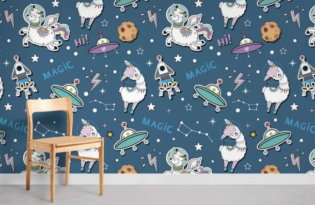 Animal | Whimsical Space Unicorn Kids Mural Wallpaper 1Roll Blue Animal Animal