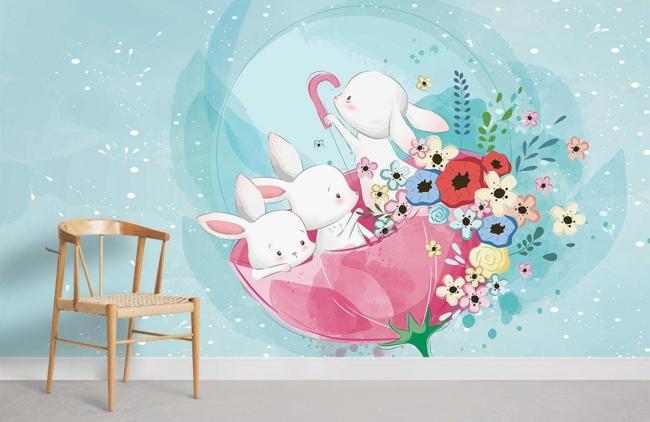 Animal | Whimsical Woodland Animals Floral Mural Wallpaper 1ft² Teal Animal Animal