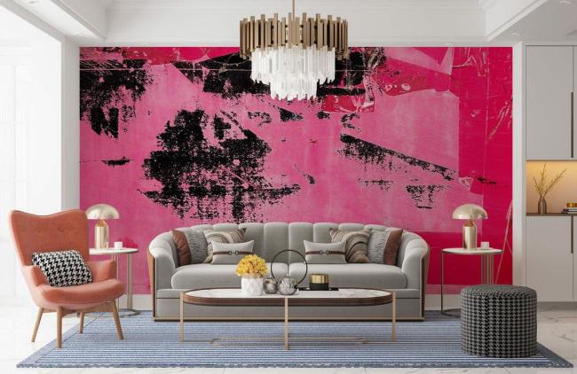 Concrete & Stone | Abstract Pink and Black Mural Wallpaper 1ft² Pink and Black Concrete & Stone Concrete & Stone