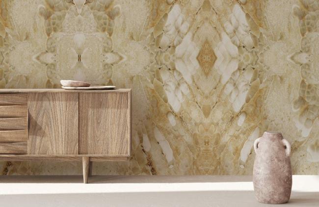 Crystal & Geode | Abstract Beige Symmetric Geometric Mural Wallpaper 1ft² Beige Crystal & Geode Beige