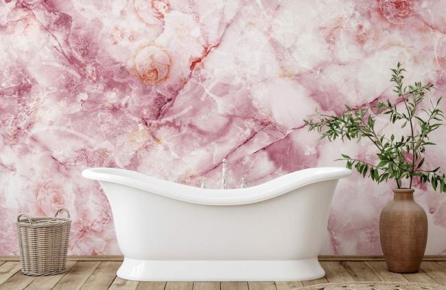 Crystal & Geode | Elegant Pink Marble Floral Mural Wallpaper 1ft² Pink Crystal & Geode Crystal & Geode