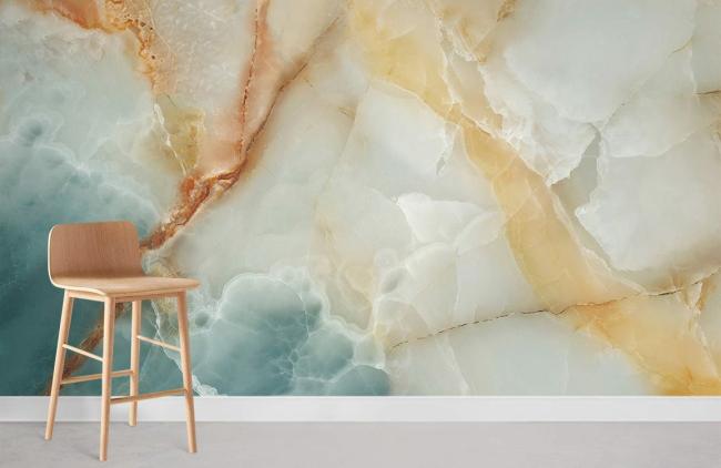 Crystal & Geode | Luxurious Marble Texture Abstract Wall Mural 1ft² Teal and Beige Crystal & Geode Crystal & Geode