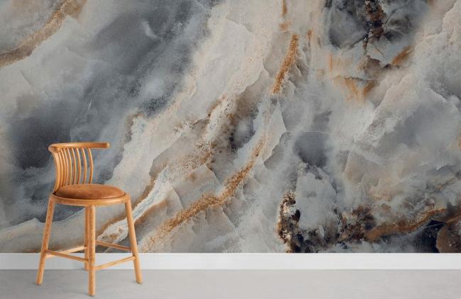 Crystal & Geode | Luxury Marble Texture Mural Wallpaper 1ft² Grey and Gold Crystal & Geode Crystal & Geode