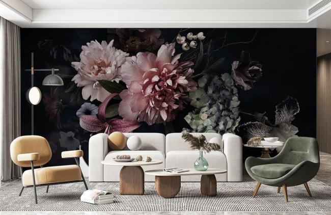 Dark Floral | Dark Floral Bouquet Mural Wallpaper 1ft² Dark Dark Floral Dark