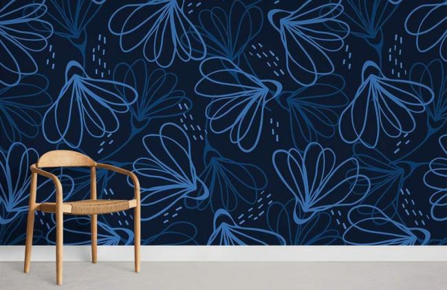 Dark Floral | Navy Blue Floral Abstract Mural Wallpaper 1Roll Navy Dark Floral Dark Floral