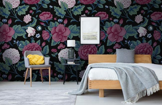 Dark Floral | Vintage Floral Navy Mural Wallpaper 1Roll Navy Dark Floral Dark Floral