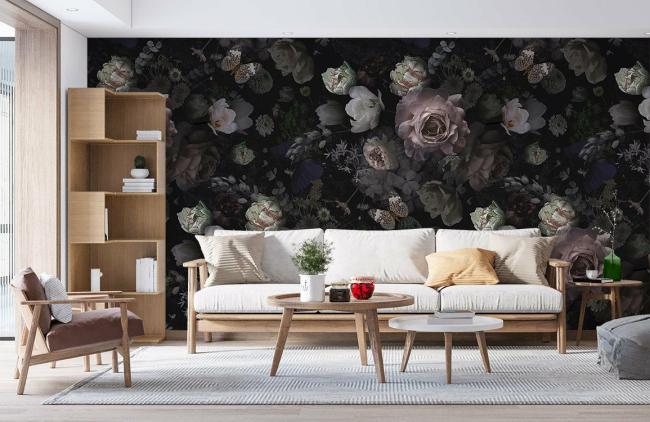 Flower | Dark Floral Botanical Garden Mural Wallpaper 1ft² Dark Floral Flower Dark Floral