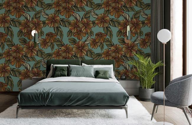 Flower | Vintage Botanical Floral Wall Mural 1ft² Teal Flower Flower