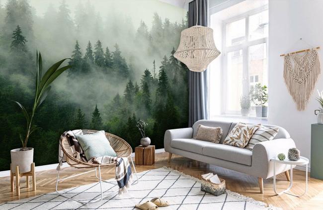 Forest | Misty Forest Green Nature Mural Wallpaper 1ft² Emerald Green Forest Emerald Green