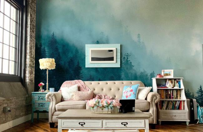 Forest | Misty Forest Landscape Wall Mural 1ft² Teal Forest Forest