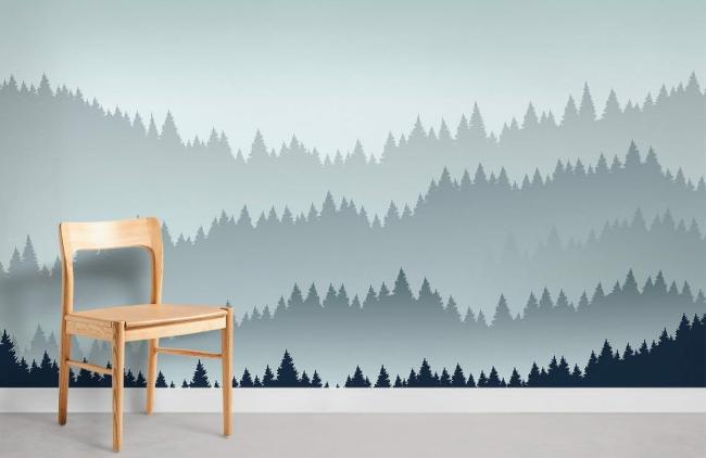 Forest | Misty Forest Silhouette Wallpaper Mural 1ft² Blue Forest Blue