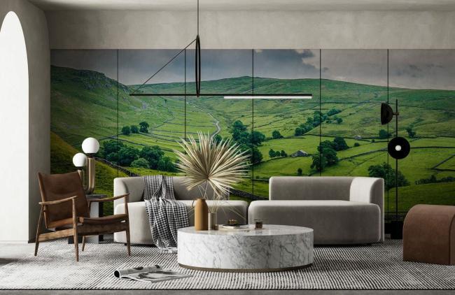 Landmarks Cityspaces | Lush Green Rolling Hills Mural Wallpaper 1ft² Emerald Green Landmarks Cityspaces Emerald Green