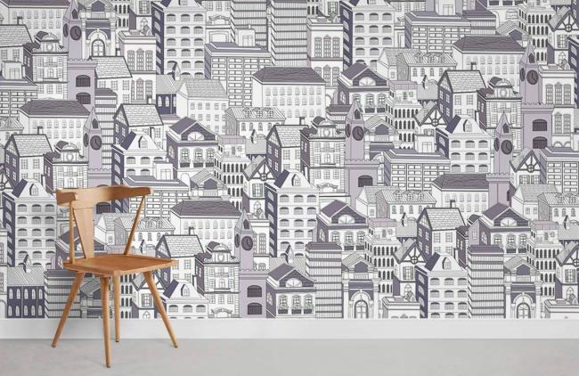 Landmarks Cityspaces | Monochrome European Cityscape Mural Wallpaper 1ft² Grey Landmarks Cityspaces Grey