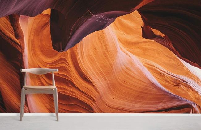 Landscape | Abstract Canyon Swirl Vinyl Mural Wallpaper 1ft² Orange Landscape Landscape