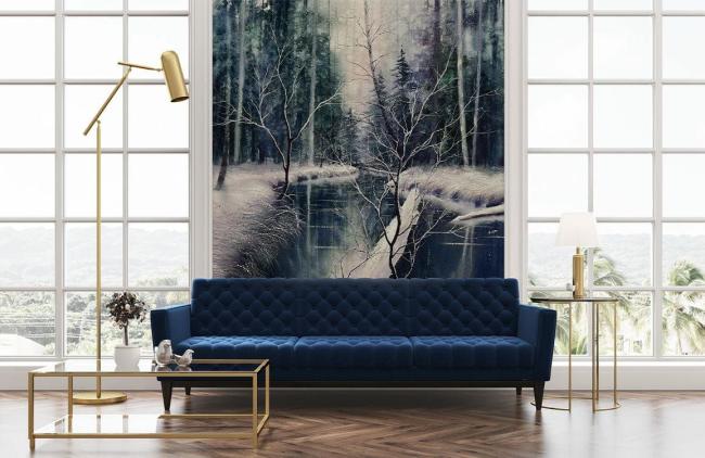 Landscape | Mystic Forest Watercolor Mural Wallpaper 1ft² Navy Landscape Landscape