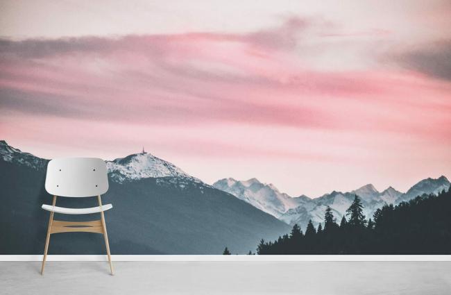 Landscape | Pink Sunset Mountain Landscape Mural Wallpaper 1ft² Pink Landscape Landscape