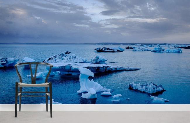 Landscape | Serene Icy Ocean Landscape Mural Wallpaper 1ft² Blue Landscape Blue