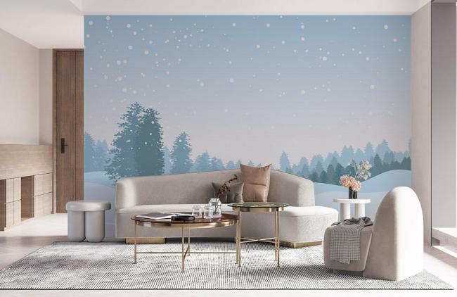 Landscape | Serene Winter Forest Landscape Mural Wallpaper 1ft² Light Blue Landscape Landscape