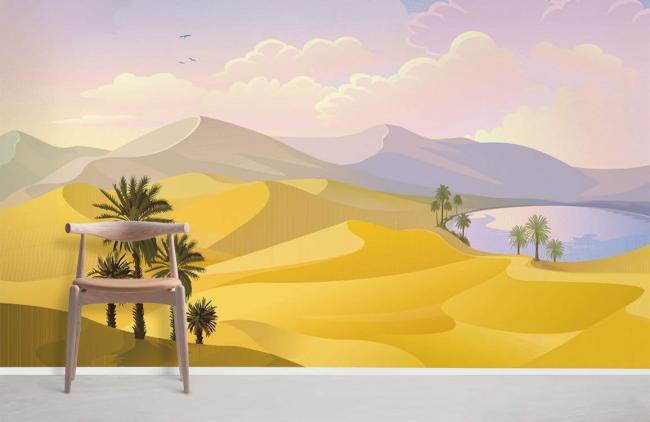 Landscape | Serenity Desert Oasis Landscape Mural Wallpaper 1ft² Yellow Landscape Landscape