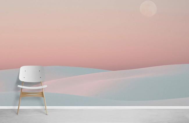 Landscape | Serenity Pastel Desert Moon Mural Wallpaper 1ft² Pastel Pink and White Landscape Landscape