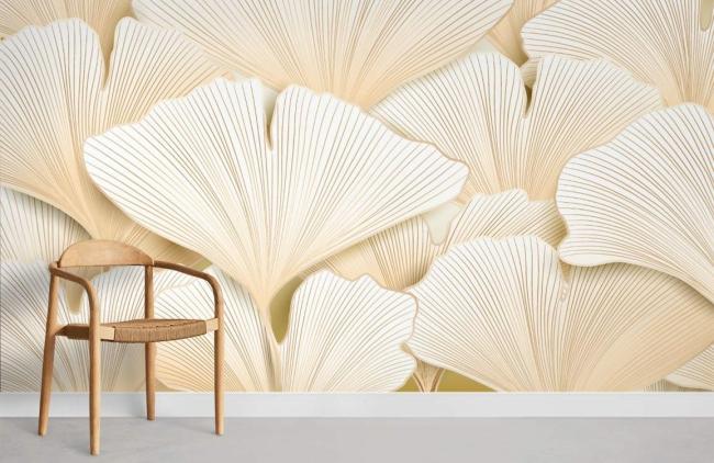 Leaf | Beige Abstract Ginkgo Leaf Mural Wallpaper 1ft² Beige Leaf Beige