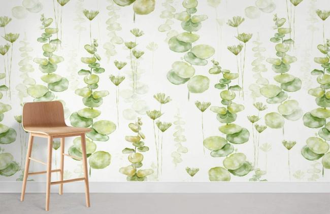 Leaf | Botanical Watercolor Eucalyptus Mural Wallpaper 1Roll Green Leaf Green