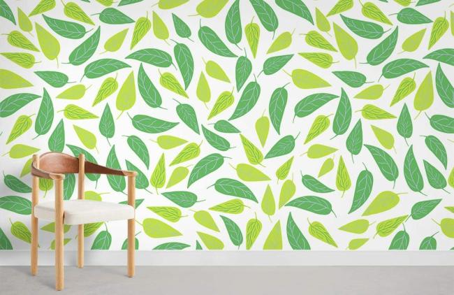 Leaf | Spring Leaves Botanical Mural Wallpaper 1Roll Green and Yellow Leaf Green & Yellow