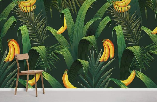 Leaf | Tropical Banana Leaf Print Mural Wallpaper 1ft² Green and Yellow Leaf Green & Yellow