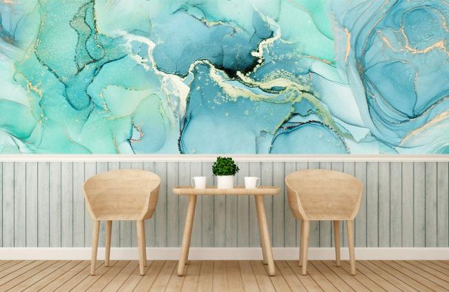 Marble | Elegant Teal Marble Gold Accents Mural Wallpaper 1ft² Teal Marble Marble