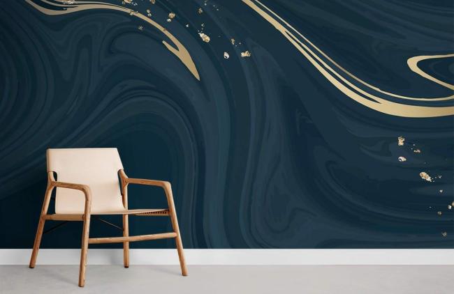 Marble | Luxurious Abstract Gold Marble Mural Wallpaper 1ft² Navy and Gold Marble Marble