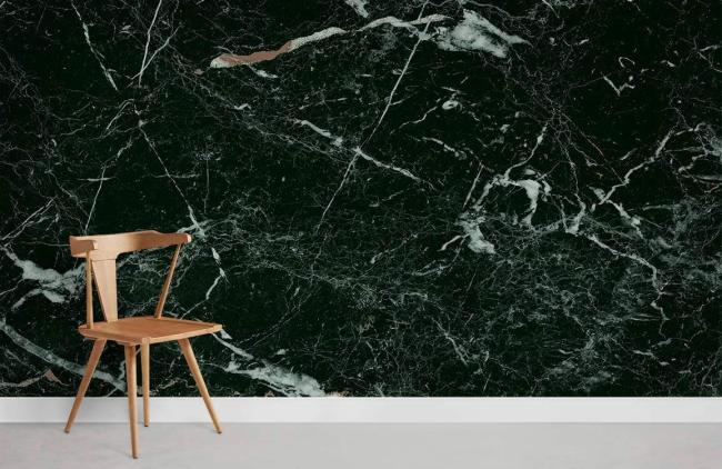 Marble | Luxurious Black Marble Effect Mural Wallpaper 1ft² Black with veins of white and hints of gold Marble Black with veins of white & hints of gold