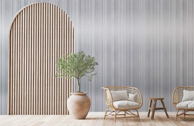 Metal | Modern Silver Striped Mural Wallpaper 1ft² Silver Metal Metal