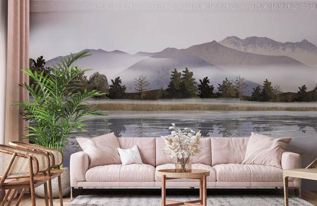 Mountain | Serene Mountain Lake Scenic Mural Wallpaper 1ft² Neutral Mountain Mountain