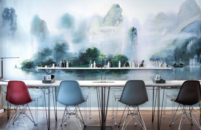 Mountain | Serene Watercolor Landscape Wall Mural 1ft² Blue and White Mountain Blue & White