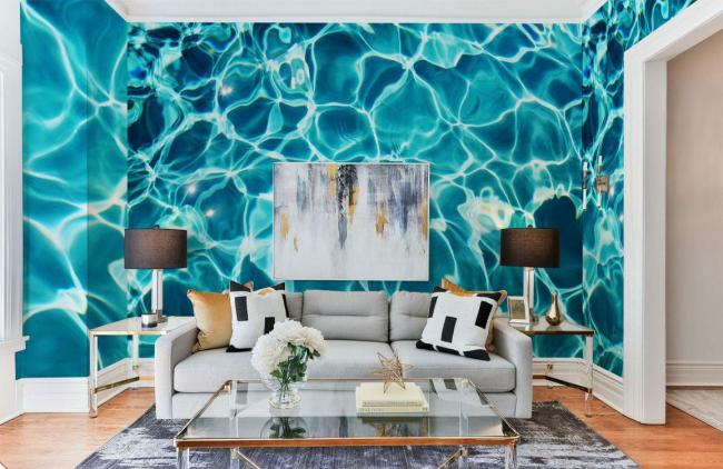 Ocean | Abstract Aqua Ripples Mural Wallpaper 1ft² Teal Nature & Landscape Ocean