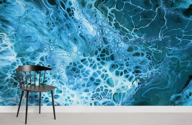 Ocean | Abstract Teal Marble Effect Mural Wallpaper 1ft² Teal Nature & Landscape Ocean