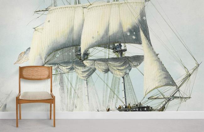 Ocean | Nautical Ship Voyage Blue Mural Wallpaper 1ft² Blue Nature & Landscape Blue