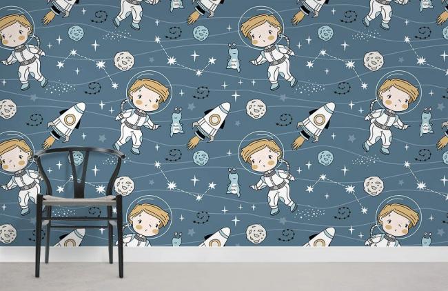 Space & Galaxy | Astronaut Adventure Kids Room Mural Wallpaper 1Roll Blue Nature & Landscape Blue