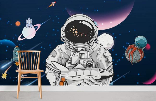 Space & Galaxy | Astronaut Cosmic Adventure Mural Wallpaper 1ft² Navy Nature & Landscape Navy