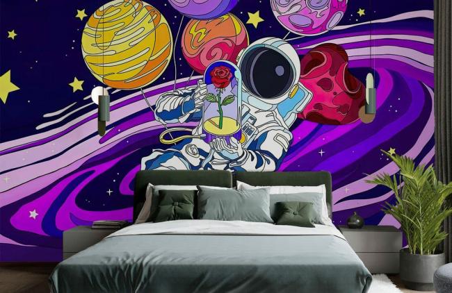 Space & Galaxy | Astronaut Cosmic Voyage Kids Mural Wallpaper 1ft² Purple Nature & Landscape Purple