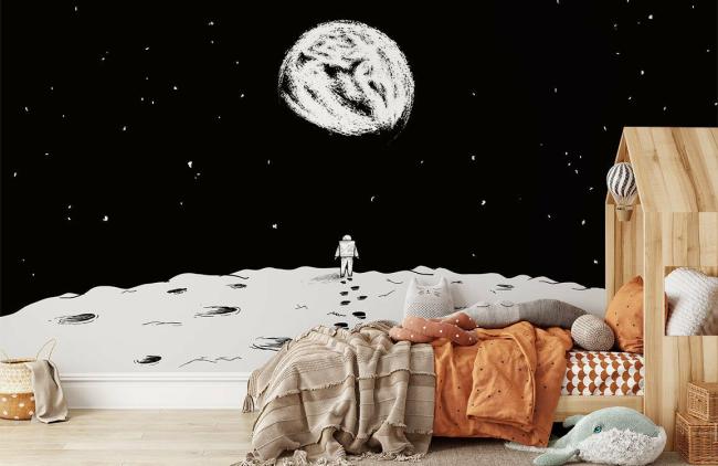 Space & Galaxy | Astronaut Moonwalk Monochrome Mural Wallpaper 1ft² Black and White Nature & Landscape black & white