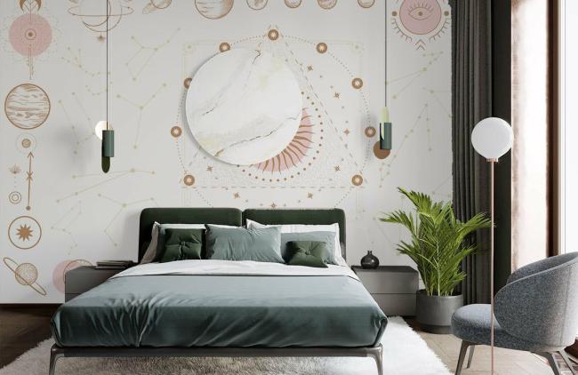 Space & Galaxy | Boho Celestial Rose Gold Mural Wallpaper 1ft² Rose Gold Nature & Landscape Rose Gold